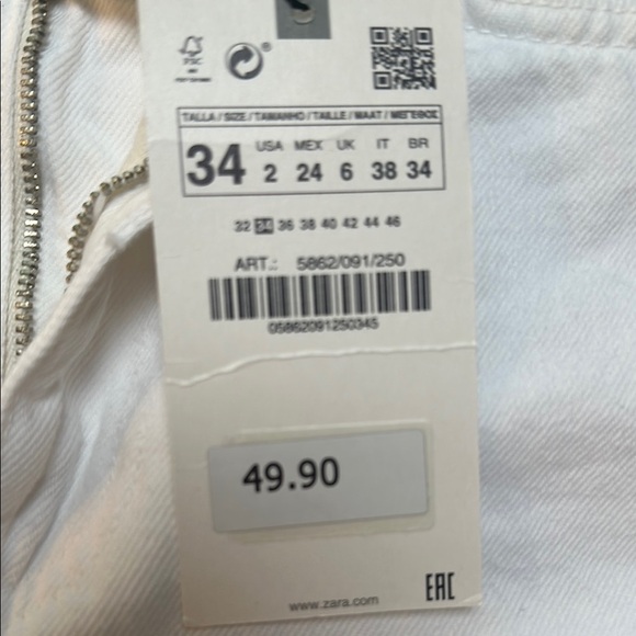Zara high rise straight leg white denim jeans size 2 new with tags - Picture 2 of 4